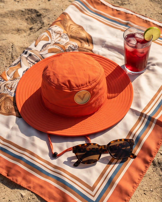 Varkomz Orange Bucket Hat With Rope Beige Logo
