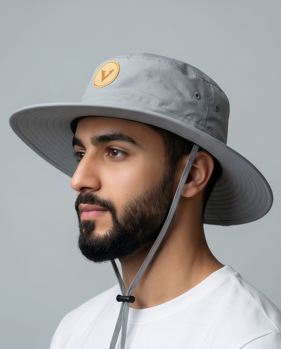 Varkomz Light Grey Bucket Hat With Rope Beige Logo