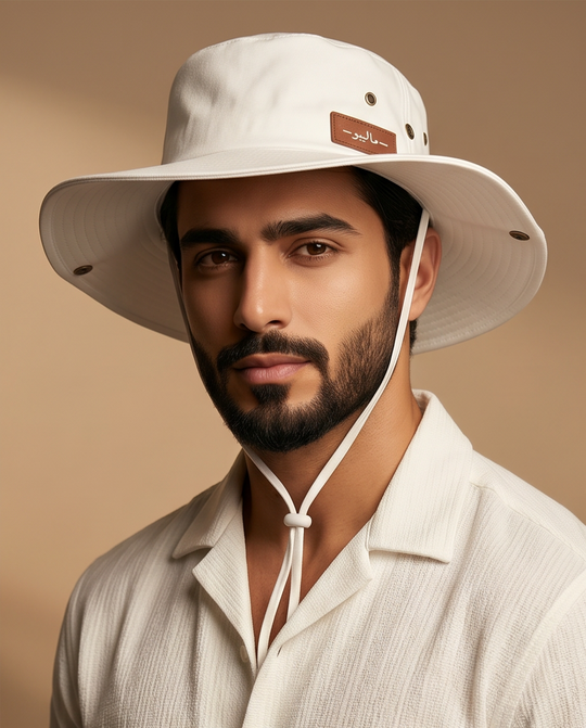 Malibu White Bucket Hat With Rope -ماليبو -