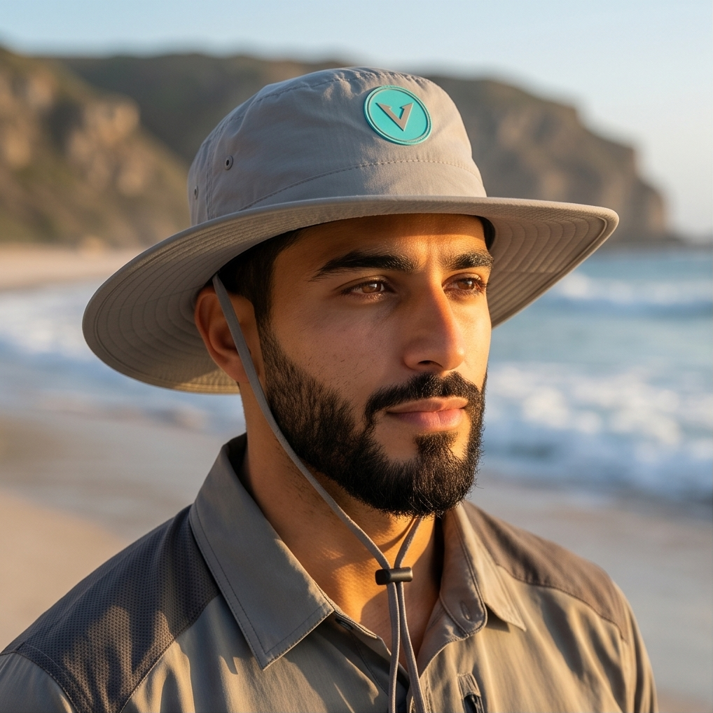 Varkomz Grey Bucket Hat With Rope Turquoise Logo