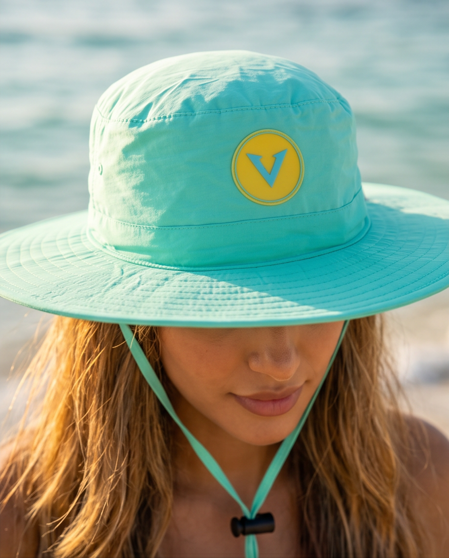Varkomz Turquoise Bucket Hat With Rope Yellow Logo