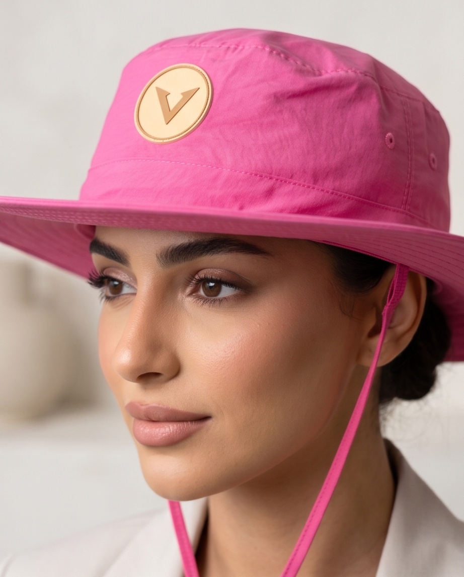 Varkomz Pink Bucket Hat With Rope Beige Logo