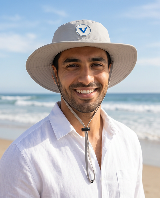 Varkomz Grey Bucket Hat With Rope Blue Logo