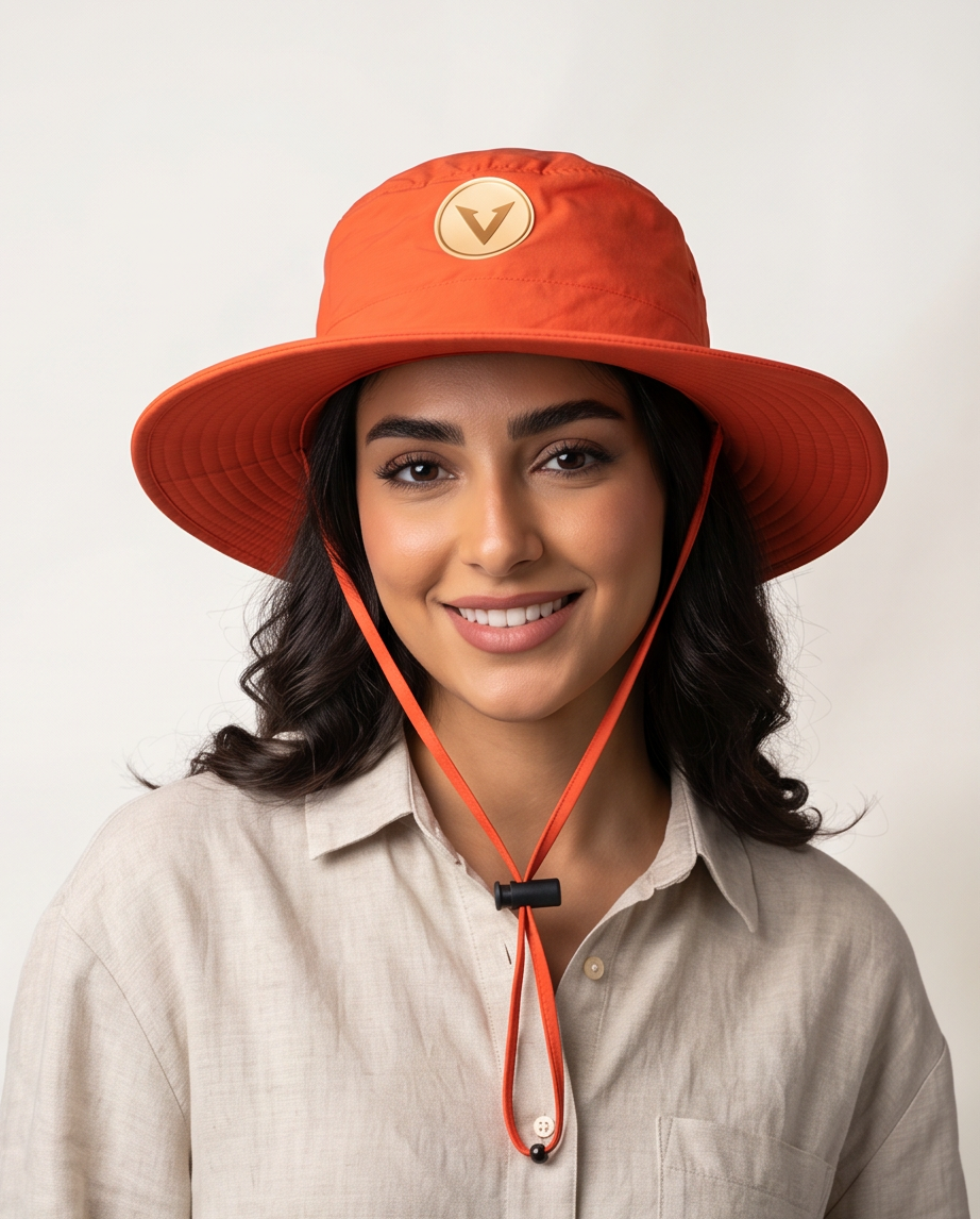 Varkomz Orange Bucket Hat With Rope Beige Logo
