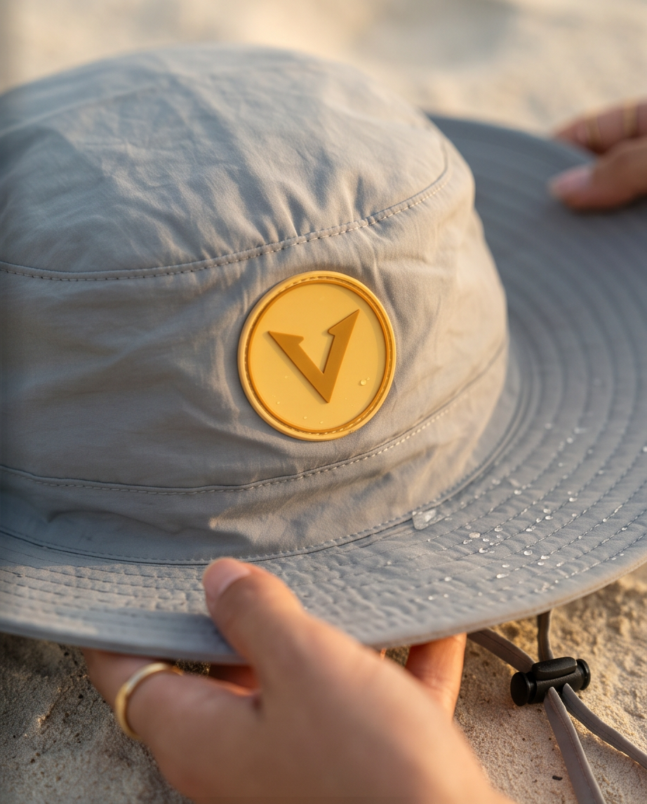 Varkomz Light Grey Bucket Hat With Rope Beige Logo