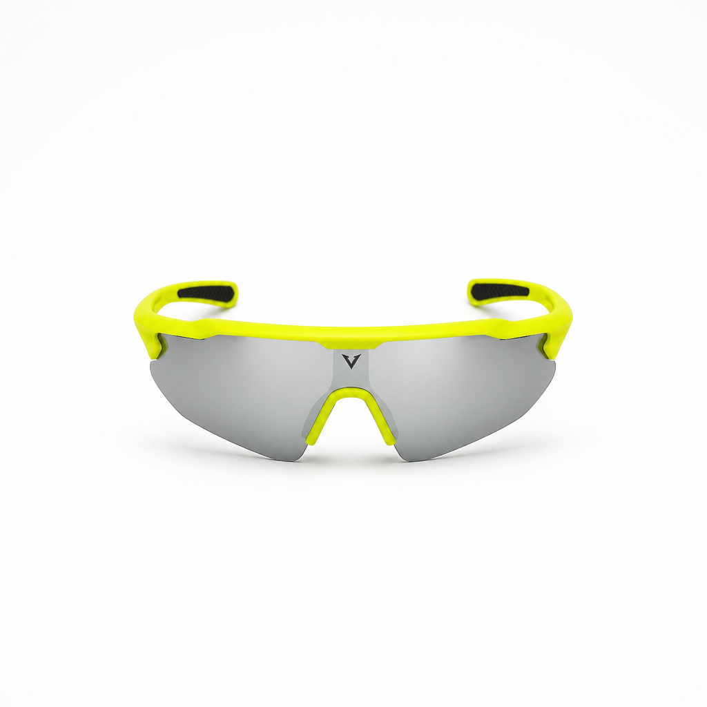 Varkomz Sunglass Neon Green Half Frame Silver Lens V9