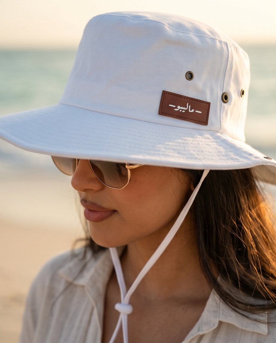 Malibu White Bucket Hat With Rope -ماليبو -