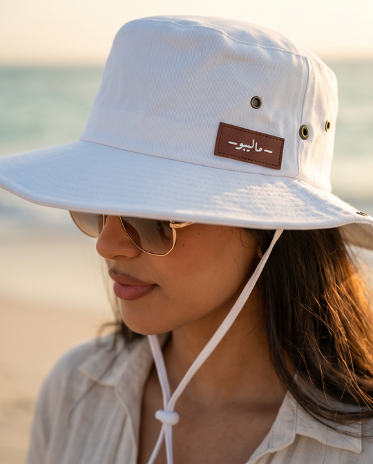 Malibu White Bucket Hat With Rope -ماليبو -