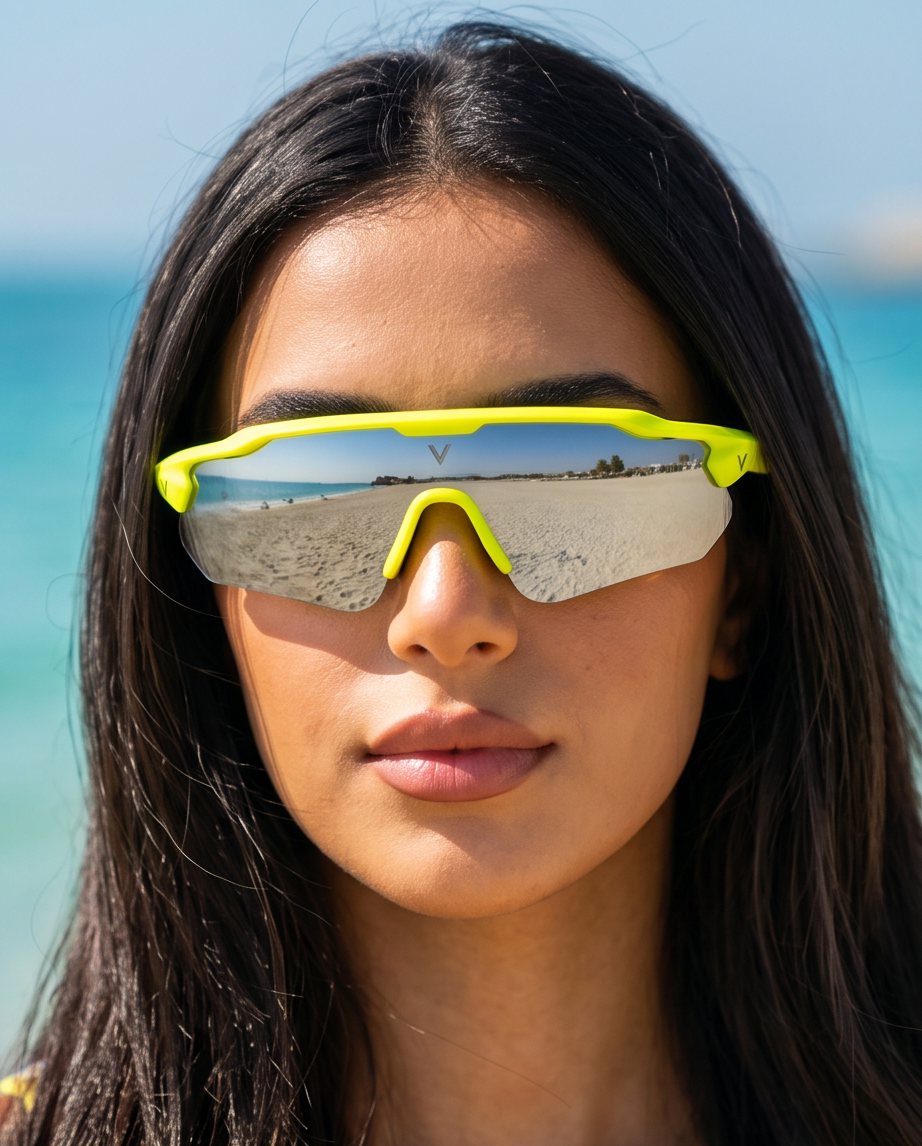 Varkomz Sunglass Neon Green Half Frame Silver Lens V9