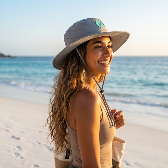 Varkomz Grey Bucket Hat With Rope Turquoise Logo