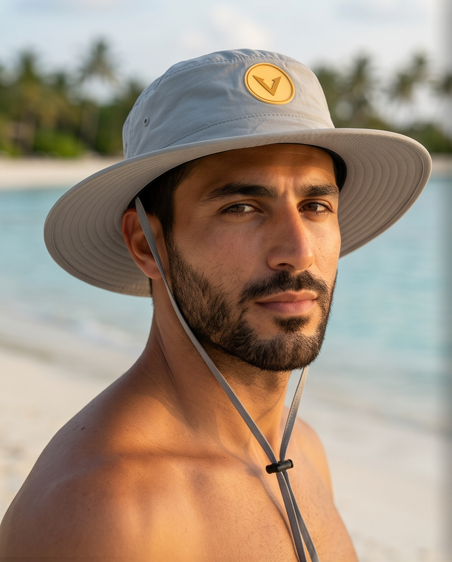Varkomz Light Grey Bucket Hat With Rope Beige Logo