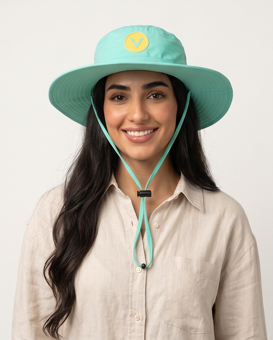 Varkomz Turquoise Bucket Hat With Rope Yellow Logo