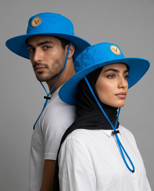 Varkomz Blue Bucket Hat With Rope Beige Logo