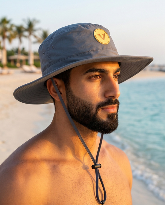 Varkomz Dark Grey Bucket Hat With Rope Beige Logo