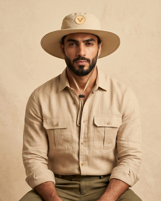Varkomz Beige Bucket Hat With Rope Beige Logo
