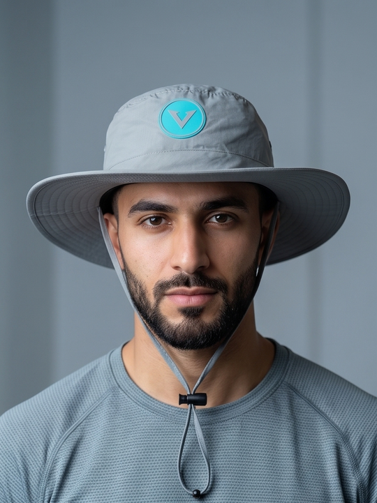 Varkomz Grey Bucket Hat With Rope Turquoise Logo
