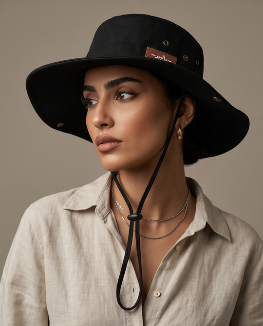 Malibu Black Bucket Hat With Rope -ماليبو -