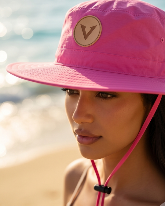 Varkomz Pink Bucket Hat With Rope Beige Logo