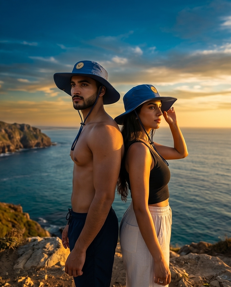 Varkomz Dark Blue Bucket Hat With Rope Beige Logo