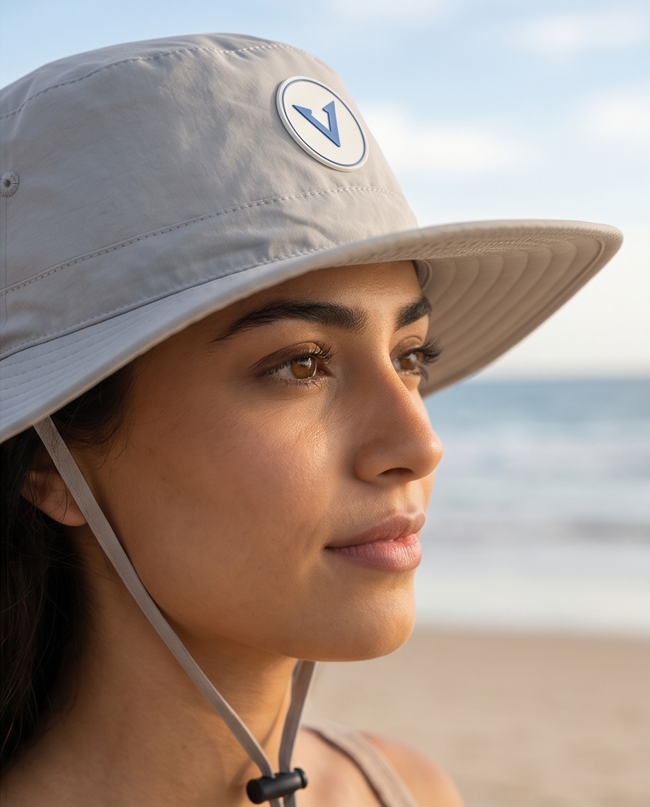 Varkomz Grey Bucket Hat With Rope Blue Logo