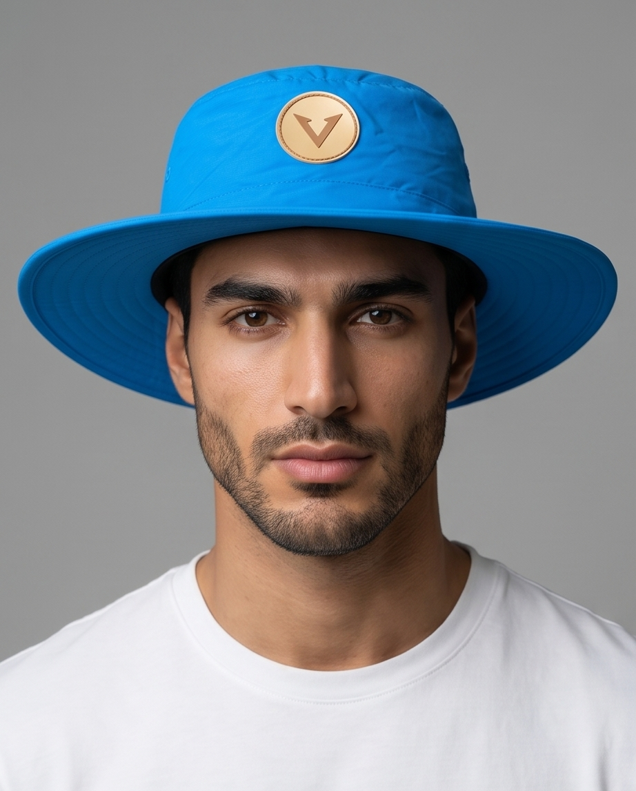 Varkomz Blue Bucket Hat With Rope Beige Logo