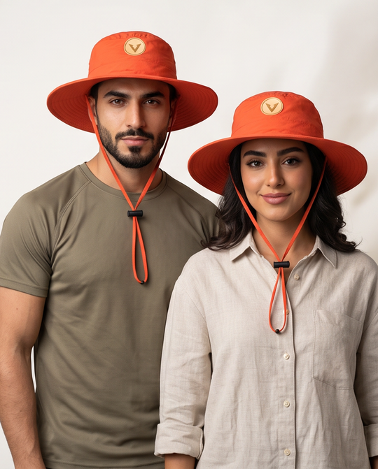 Varkomz Orange Bucket Hat With Rope Beige Logo