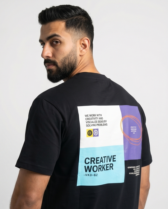 Varkomz Creative Worker Oversized T-Shirt - Black