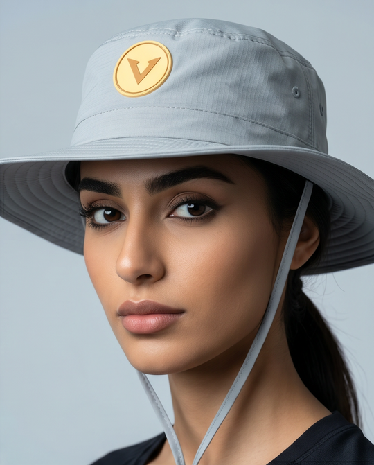 Varkomz Light Grey Bucket Hat With Rope Beige Logo