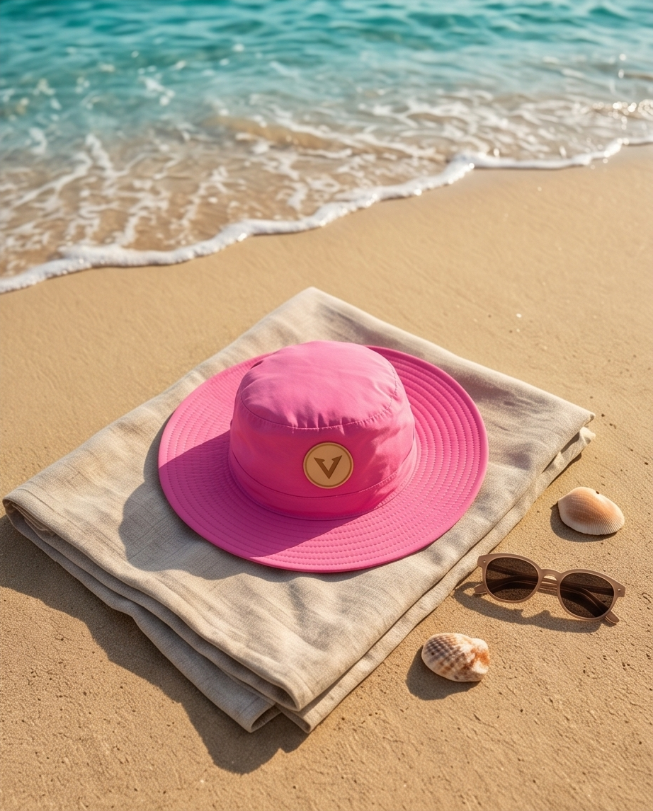 Varkomz Pink Bucket Hat With Rope Beige Logo