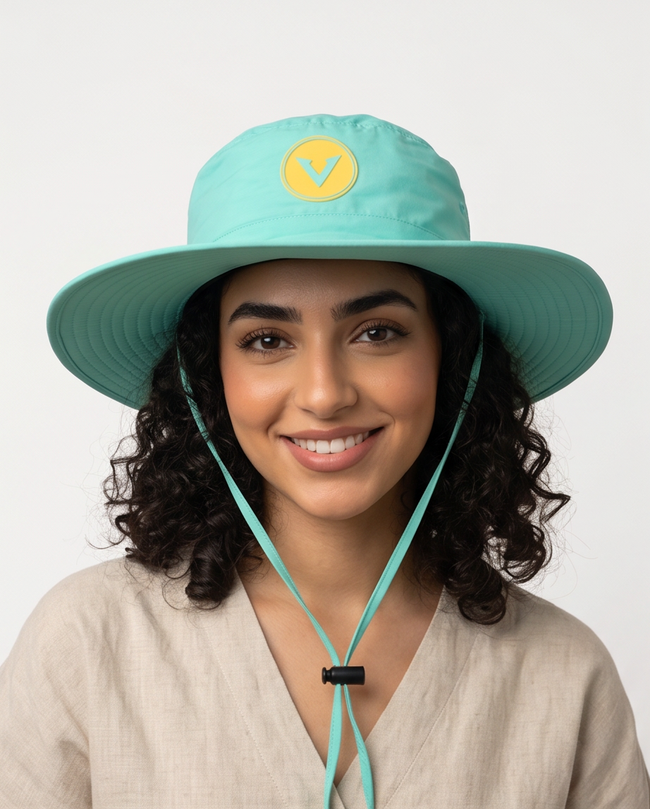 Varkomz Turquoise Bucket Hat With Rope Yellow Logo