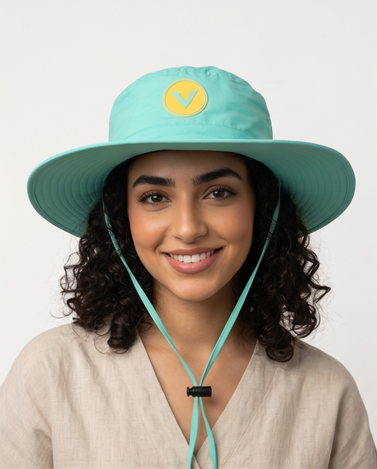 Varkomz Turquoise Bucket Hat With Rope Yellow Logo